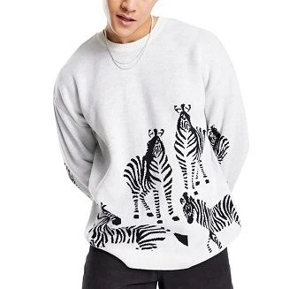 Áo len dệt kim cỡ lớn cổ tròn Jacquard nam thời trang mới